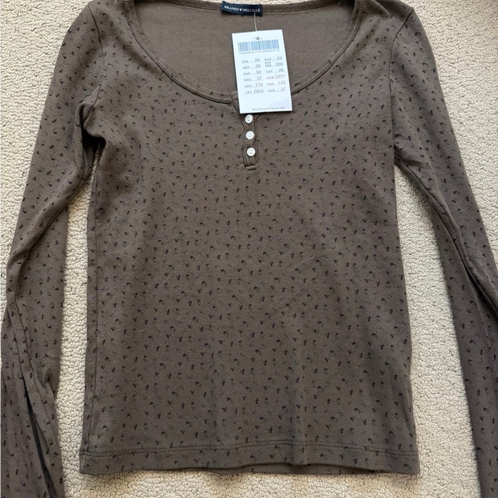 Brandy Melville Brown Patterned Long Sleeve Top
